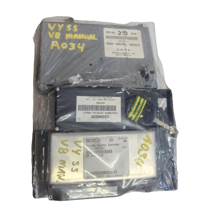 A034 - VY Holden Commodore SS V8 - Computer Set (BCM 210 MID, PIM, Throttle Position Controller, Key & Fob)