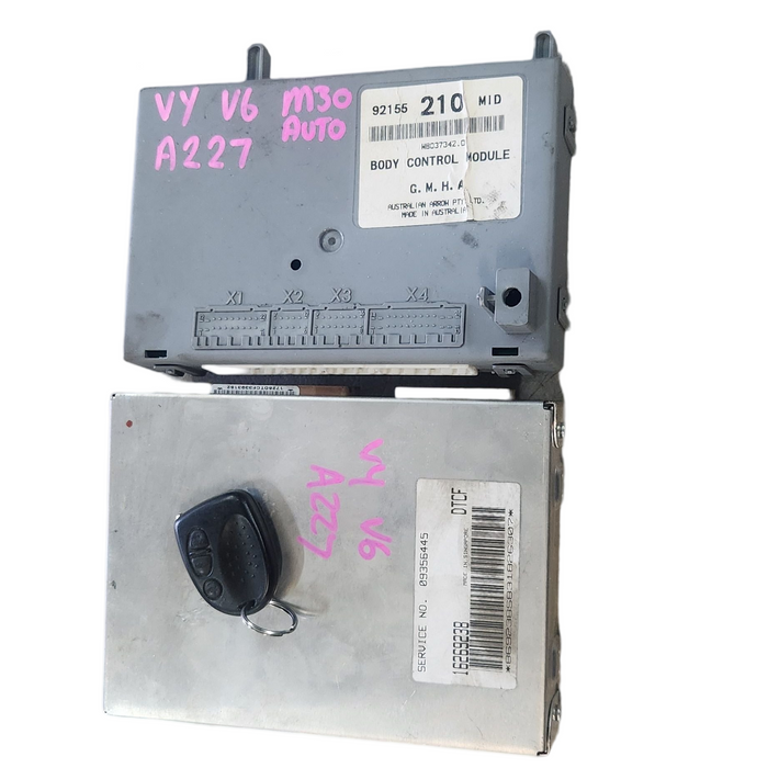 A227 - VY Holden Commodore V6 Auto - Computer Set (BCM 210 Mid, ECU Service# 09356445, FOB)