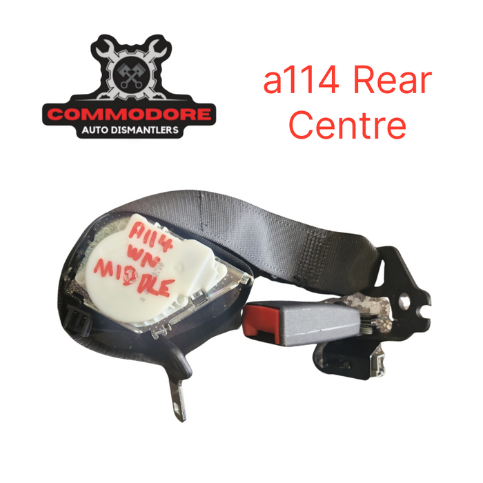 A144 - VN HOLDEN COMMODORE BT1 - Rear Centre Seatbelt & Buckle - Trim: DRK GREY #16i