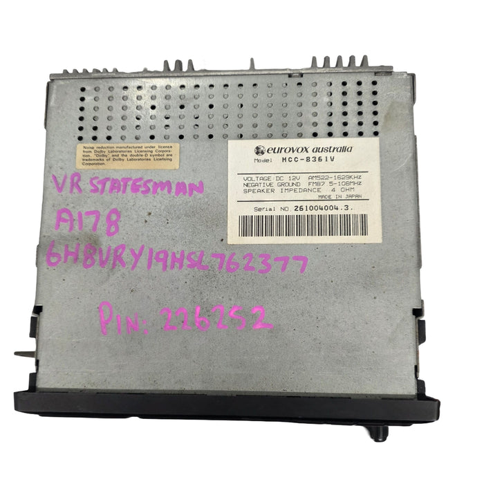 A178 - VR HOLDEN STATESMAN - Stereo (EUROVOX) mcc-8361V with PIN CODE