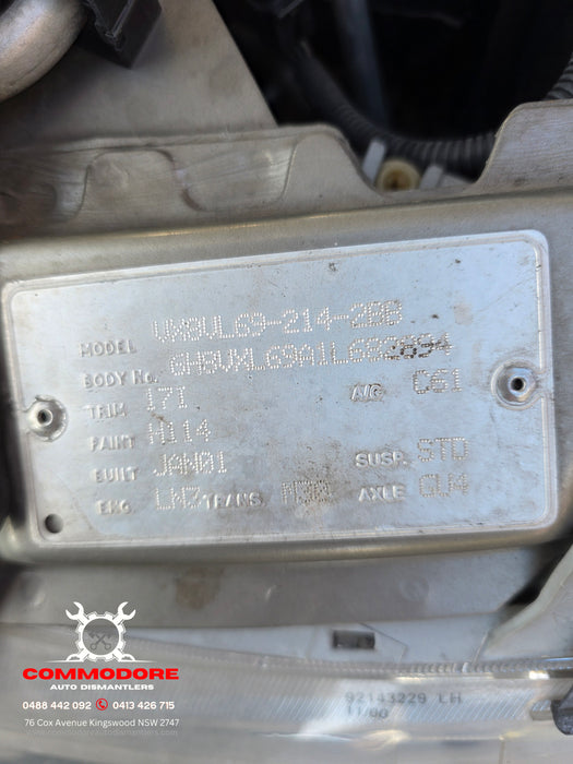 A278 - VX Holden Commodore Sedan SI (2001) - V6 AUTO Cluster LN3 - 141, 840kms (NK) P/N: 92087566