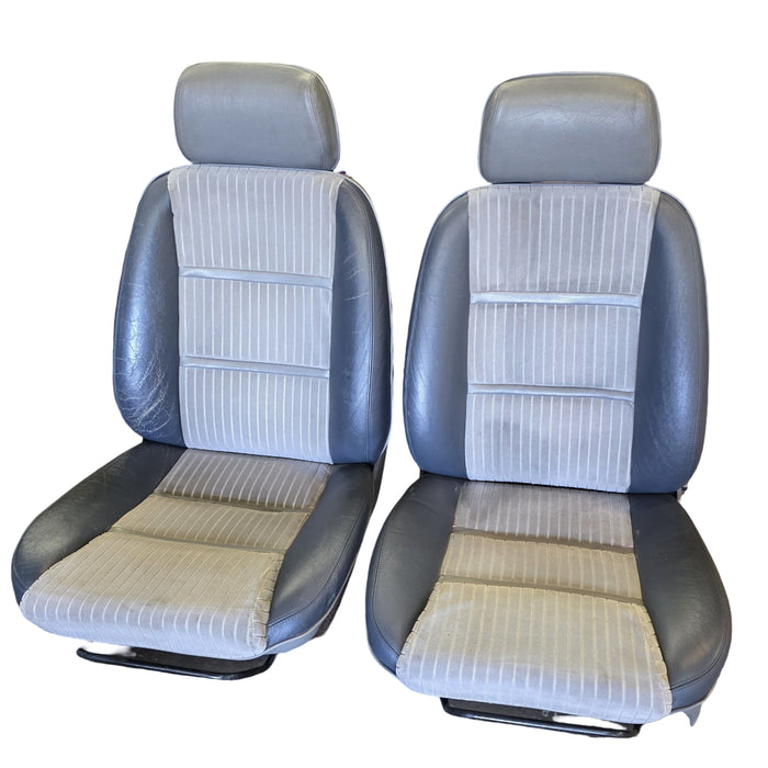 GEO01 - VR Holden Calais - FRONT Seat SET Two Tone Leather and Cloth with rails and seat side plastics