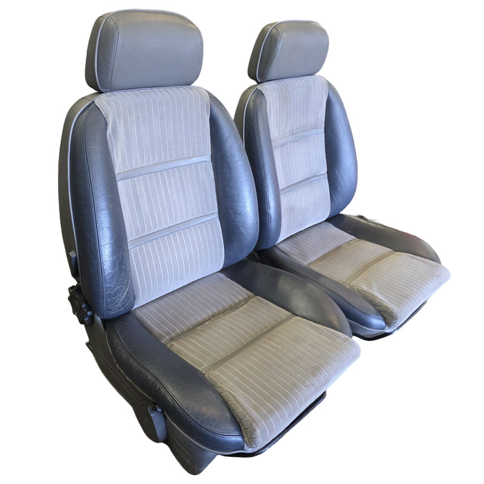 GEO01 - VR Holden Calais - FRONT Seat SET Two Tone Leather and Cloth with rails and seat side plastics