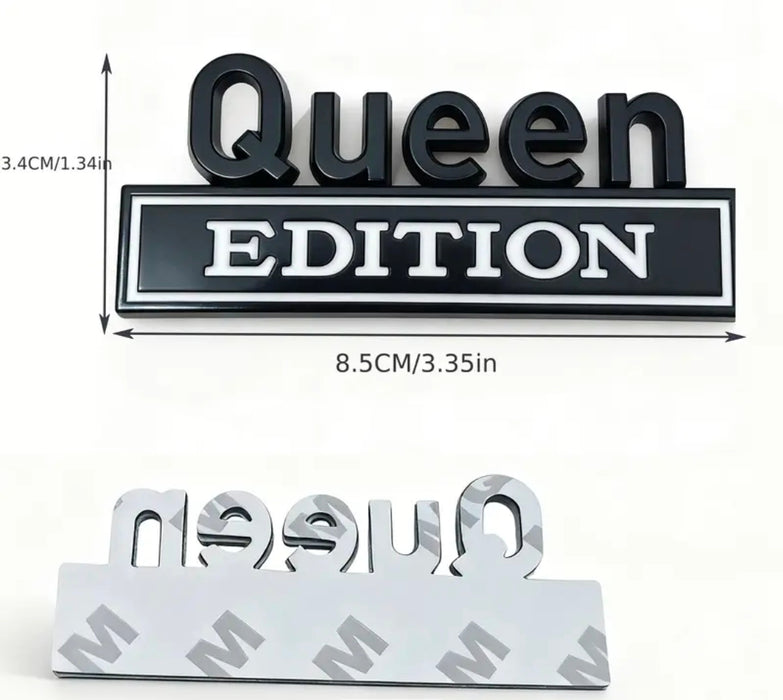 "Queen Edition" Car Badge / Emblem - WHITE / BLACK