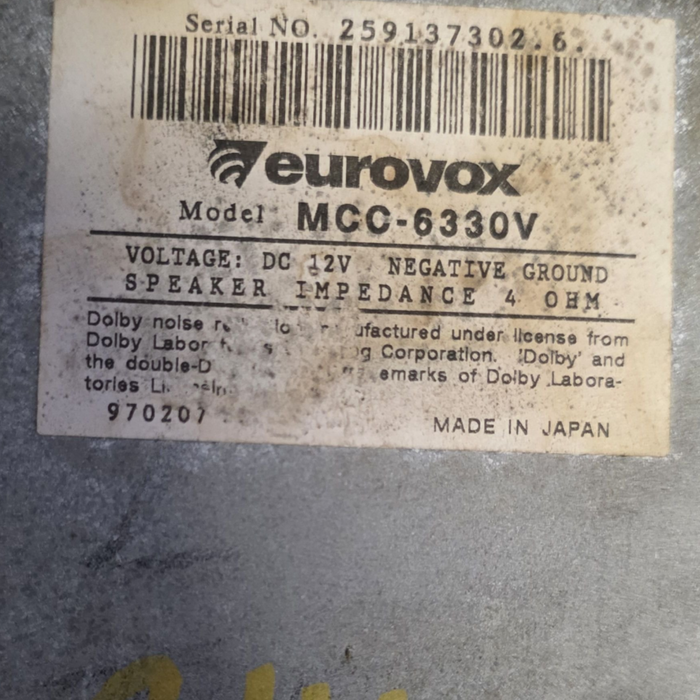 A082 - Eurovox Cassette Stereo - MCC - 6330V with Pin Code: 2443