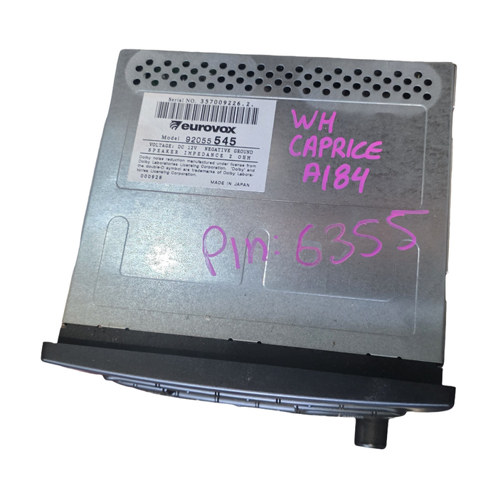 A184 - WH Holden Statesman/Caprice - CD / Cassette Stereo (EUROVOX) Maestro Series MODEL: 92055545 - INCLUDES PIN CODE