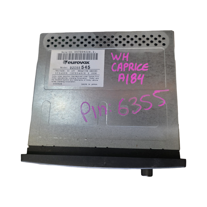 A184 - WH Holden Statesman/Caprice - CD / Cassette Stereo (EUROVOX) Maestro Series MODEL: 92055545 - INCLUDES PIN CODE