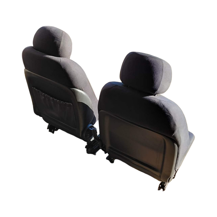 A303 - VZ Holden ONE TONNER Utility - Front Seats (PAIR) w/ Seatbelt Stalks & Seat Rails - RED/BLACK CLOTH