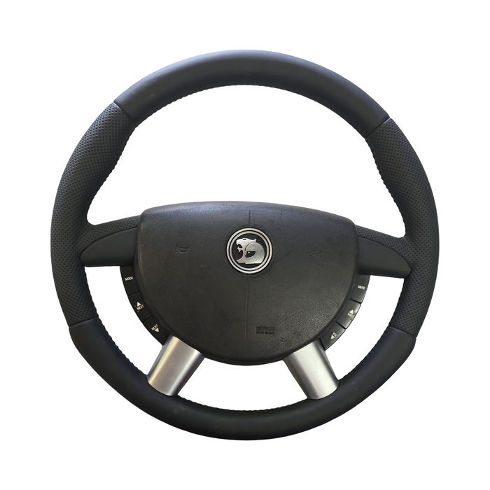 Vx002 - VZ HSV Holden Commodore - NEW RE_TRIM PERFORATED LEATHER Thick Grip Steering Wheel with Hornpad and Buttons