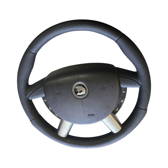 Vx002 - VZ HSV Holden Commodore - NEW RE_TRIM PERFORATED LEATHER Thick Grip Steering Wheel with Hornpad and Buttons