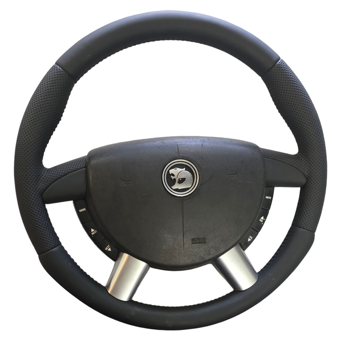 Vx002 - VZ HSV Holden Commodore - NEW RE_TRIM PERFORATED LEATHER Thick Grip Steering Wheel with Hornpad and Buttons