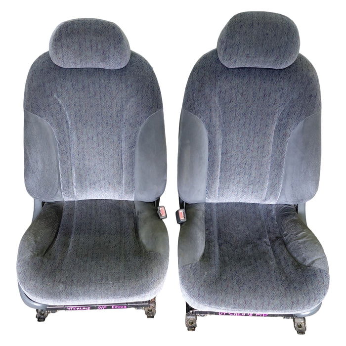 EX003 - VT Holden Calais - Front Seat (PAIR) w/ Side Plastics & Seatbelt Stalks - CLOTH TRIM #17i
