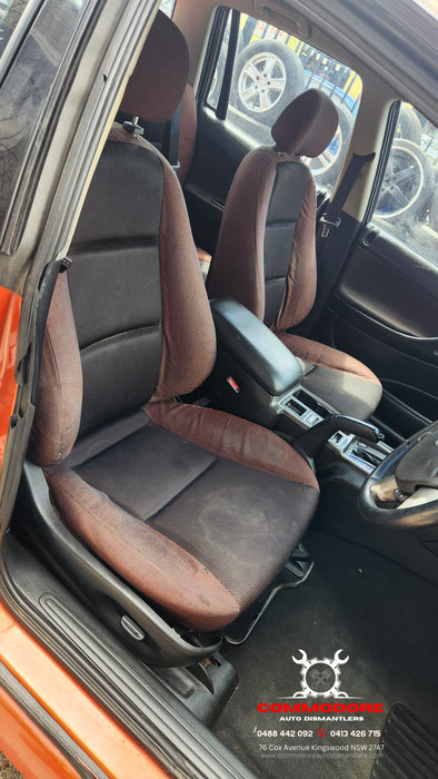 A253 - VZ Holden Crewman - Front Cloth Seats w/ Seatbelt Stalks (PAIR) - RED/BLACK CLOTH