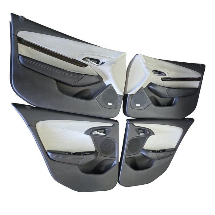 VF001 - VF Holden Calais V Sedan - IVORY Perforated Leather and Suede Doorcards with woodgrain feature  (set)