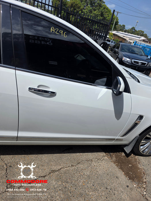 A296 - VF Holden Calais Sedan - DRIVERS FRONT Door (POWER WINDOWS) - Herron White Paint #697F