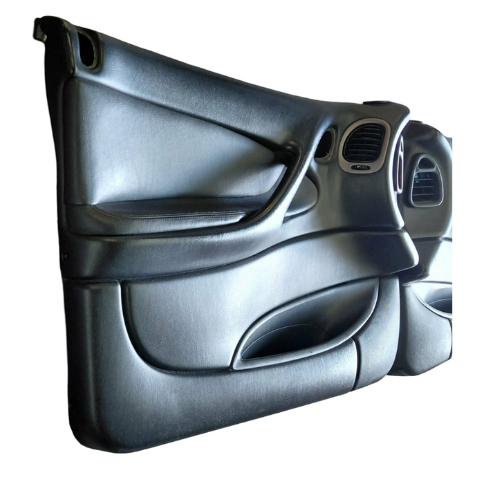 CREW001 - VZ Holden Crewman - Leather Doorcards (PAIR) w/ Speaker Covers & Air Vents - BLACK
