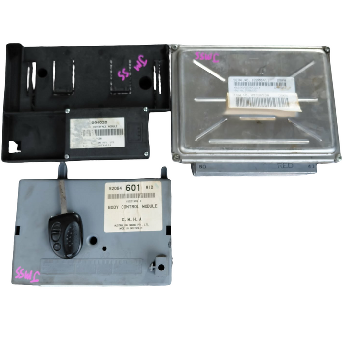 JMSS - VY SS Holden Commodore SEDAN (V8 AUTO) - Body Control Module (BCM) w/ Key & Fob: 601 MID, Powertrain Interface Module (PIM) S/N: 92094020 & Engine Control Module (ECU) S/N: 12200411 DSKW