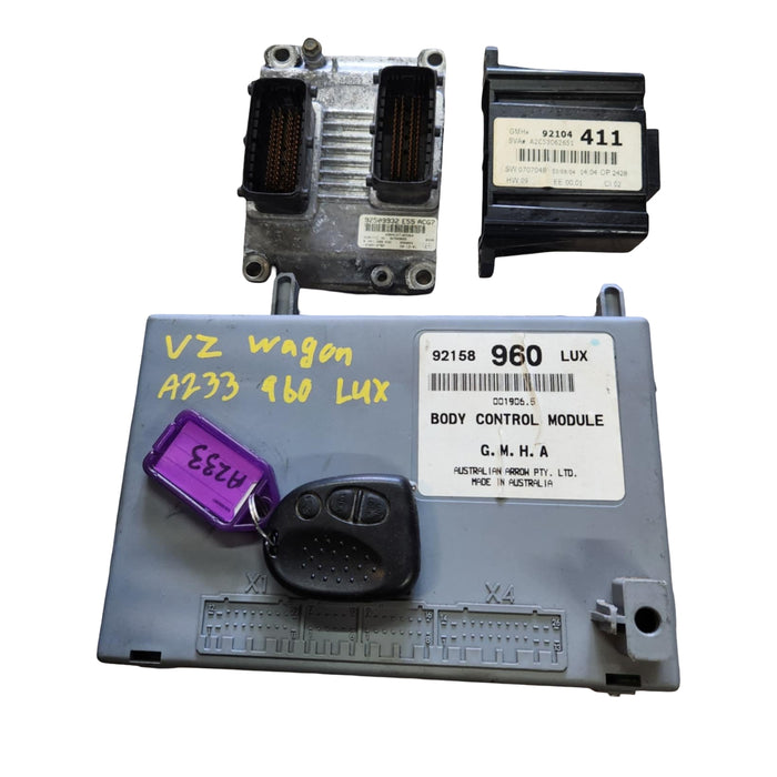 A233 - VZ HOLDEN COMMODORE - Computer Set V6 (BCM: 960 LUX, PIM #92104411, ECU & FOB) Sep/2004