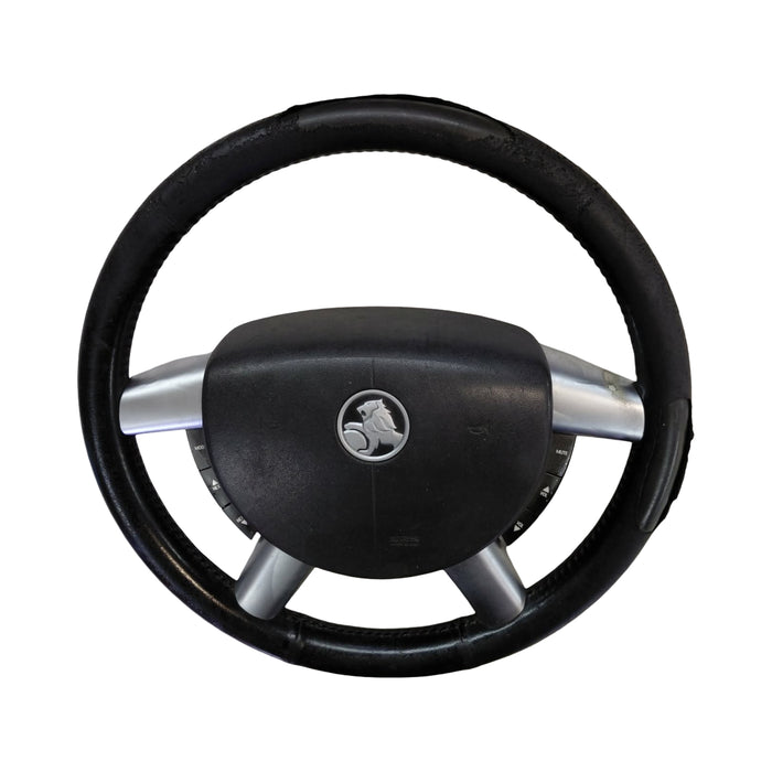 EX013 - VZ SS Holden Commodore - Steering Wheel w/ Horn Pad & Switches - BLACK/SILVER