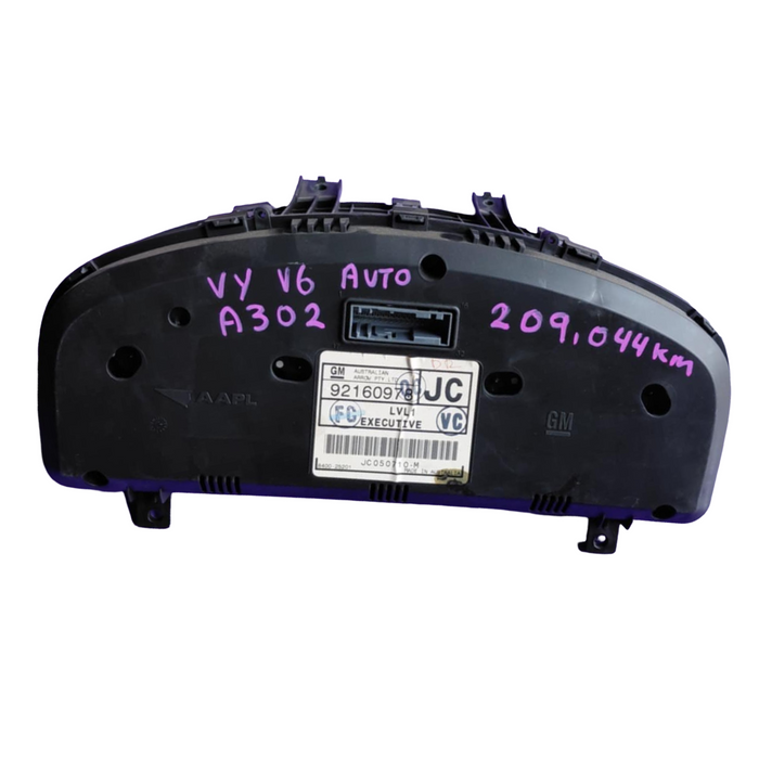 A302 - VY Holden Commodore Equipe - Cluster P/N: 92160978 JC LVL 1 - V6 AUTOMATIC LN3 - VIN: 6G1YK52A74L275722 - 209, 044kms