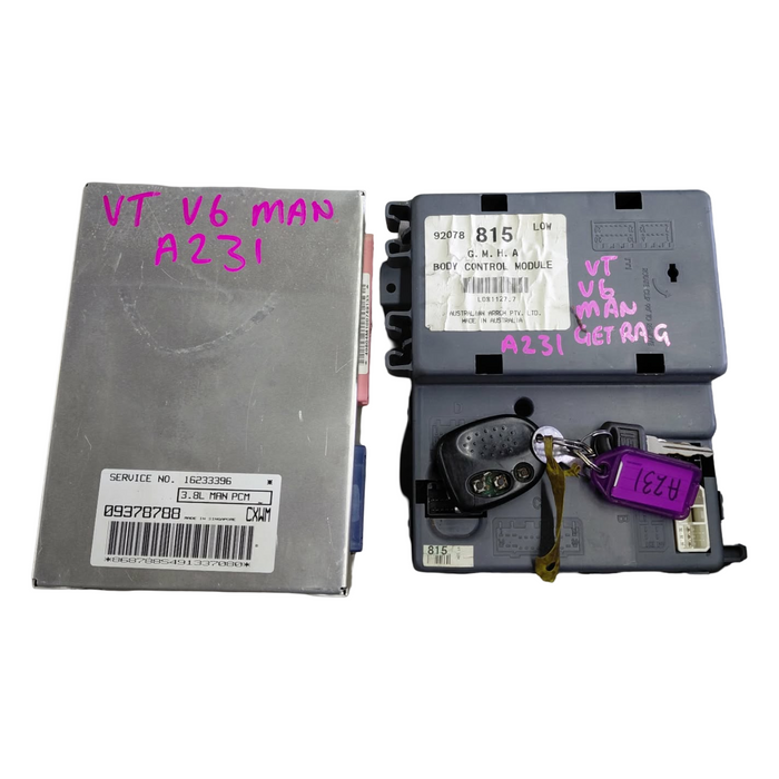 A231 - VT SERIES I Holden Commodore SEDAN -Computer Set V6 Manual (BCM 815 LOW / Key & Fob / ECU S/N: 16233396)