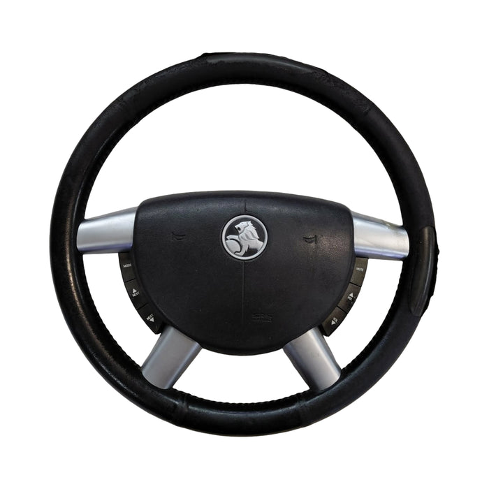 EX013 - VZ SS Holden Commodore - Steering Wheel w/ Horn Pad & Switches - BLACK/SILVER