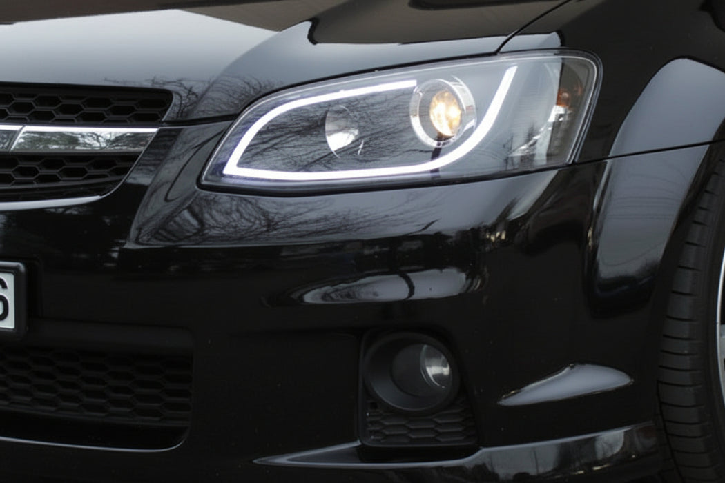 NEW OEM Quality - VE Holden Commodore Series II - Black Halo Headlights SET