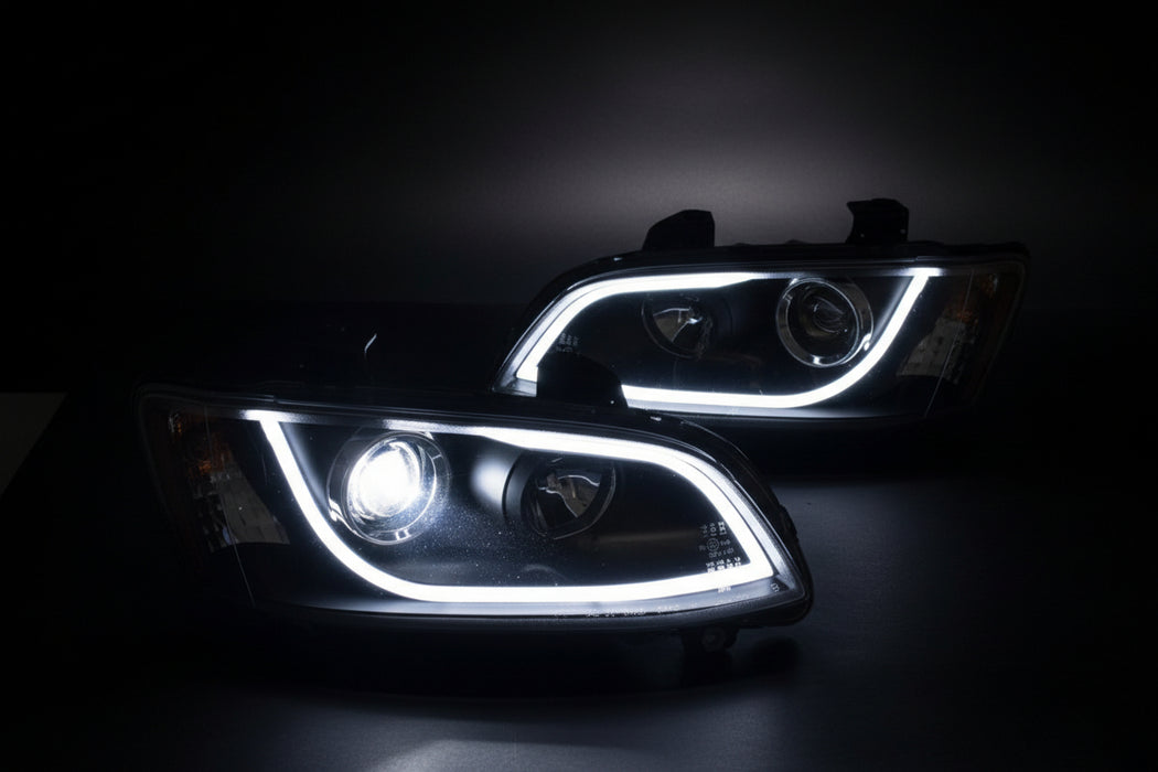 NEW OEM Quality - VE Holden Commodore Series II - Black Halo Headlights SET