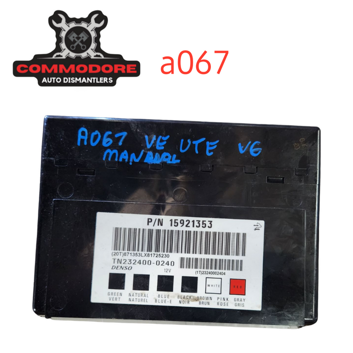 A067- VE Holden Commodore V6 Manual - Computer Set (BCM 15921353, ECU Service # 12623327, Ignition, Key & Fob)