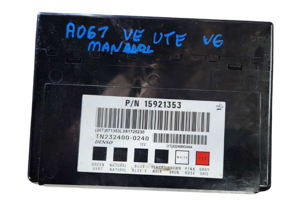 A067- VE Holden Commodore V6 Manual LY7 - Computer Set (BCM 15921353, ECU Service # 12623327, Ignition, Key & Fob)