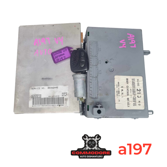 A197 - VY Holden Commodore V6 Auto - Computer Set (BCM: 210 Mid, ECU Service #09356445, Ignition, Key & Fob)